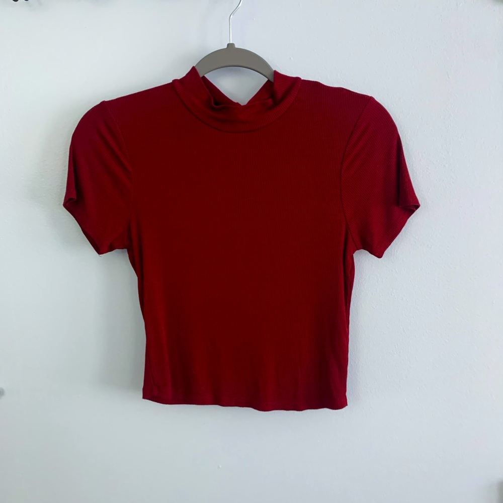 Dark red mock neck top